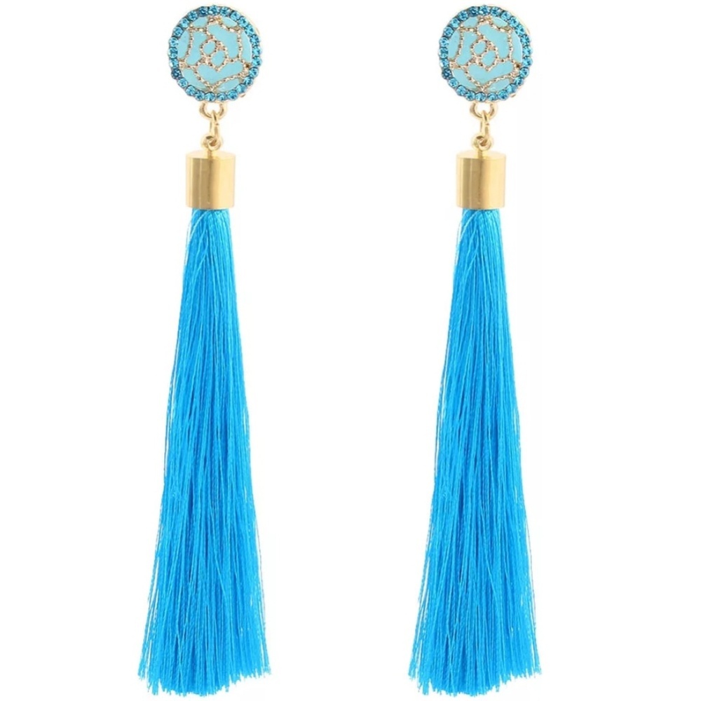 Long Fringe Tassel Statement Rhinestone Earrings